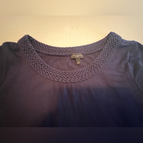 Talbots Navy Blue Boxy Short Sleeve Tee with Woven Look Neck. Large Petite - Picture 5 of 5